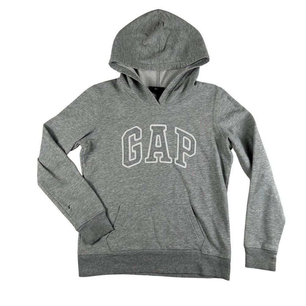 Gap Hoodie Sweatshirt Womens XS Gray Fleece Kangaroo Pocket Logo Pullover